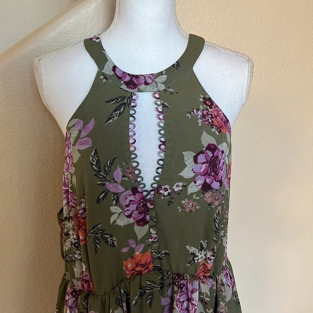 Torrid olive green floral chiffon dress